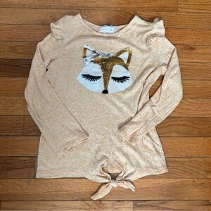 btween Peach Fox Sequin Kids Top